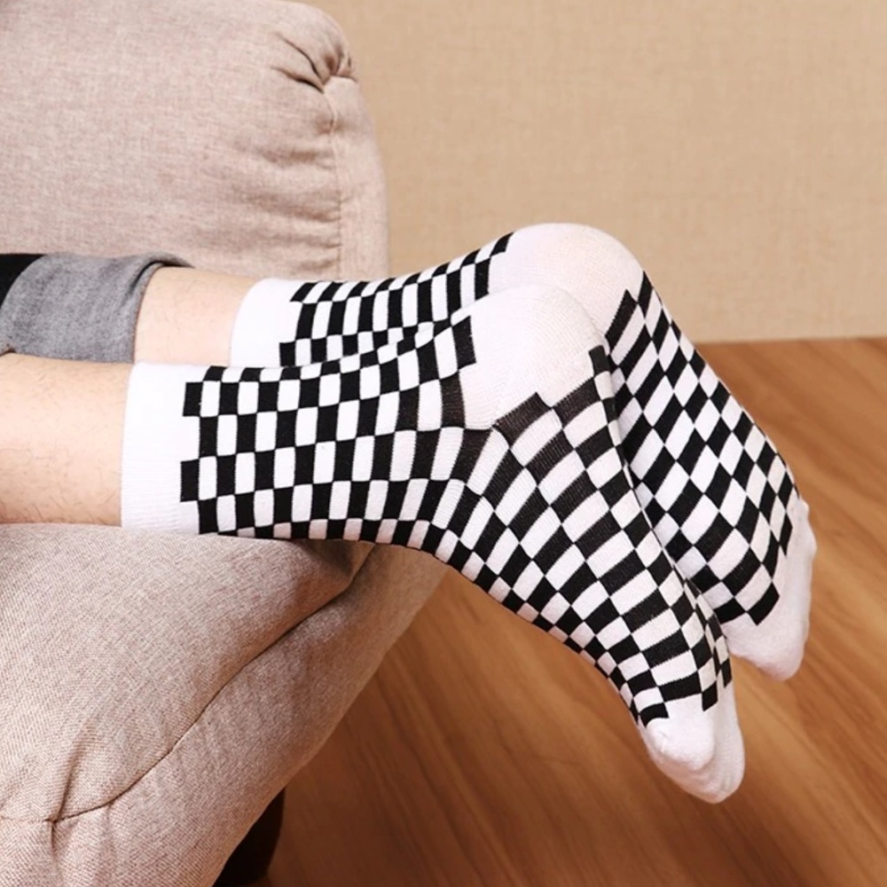 Black White Checkered 80s Vibe Socks - Picture 5 of 8
